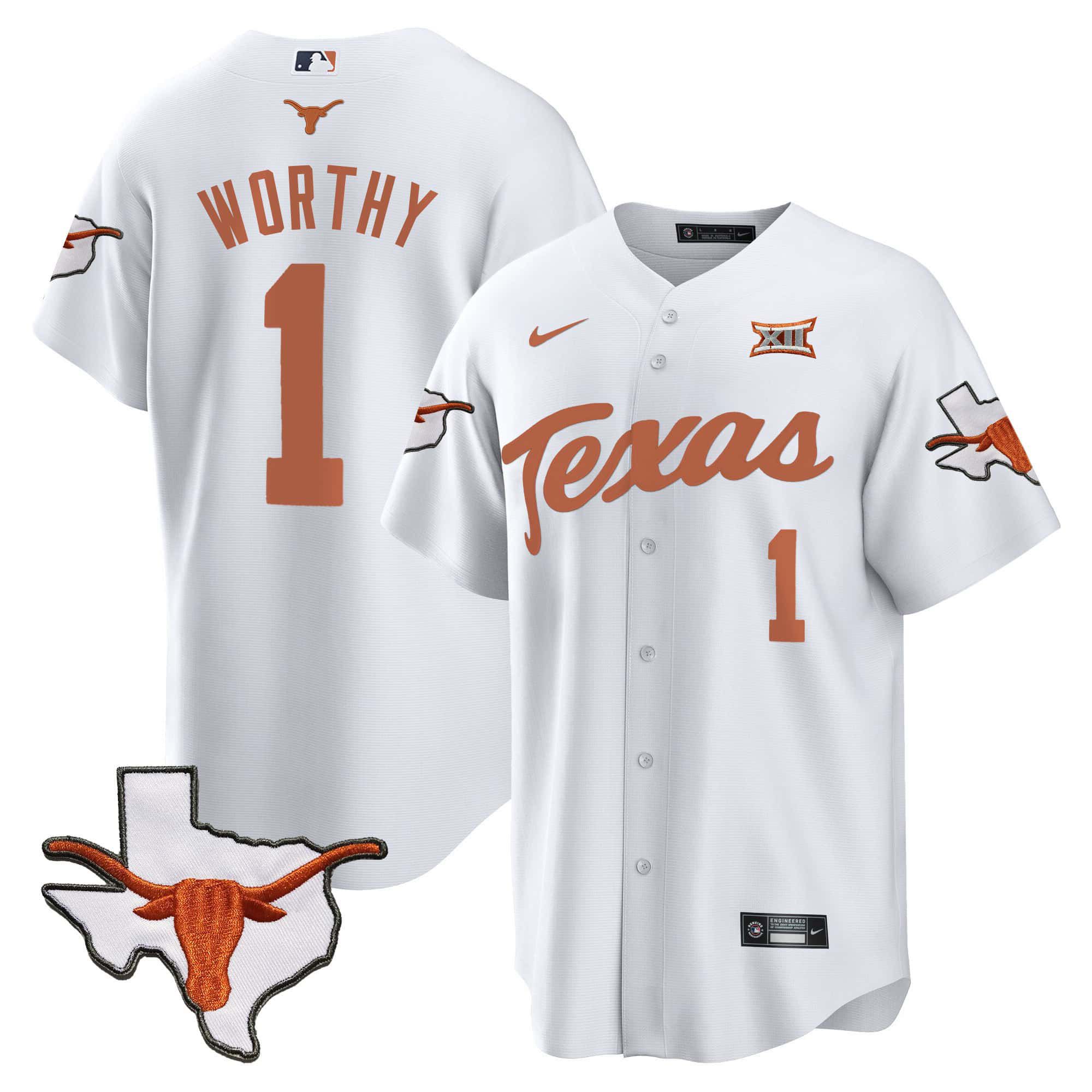Men Texas Longhorns #1 Worthy White 2024 Baseball NCAA Jersey->indianapolis colts->NFL Jersey